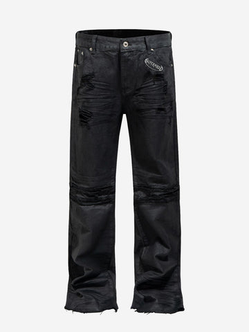 Tactical Knee-Panel Distressed Waxed Leggings