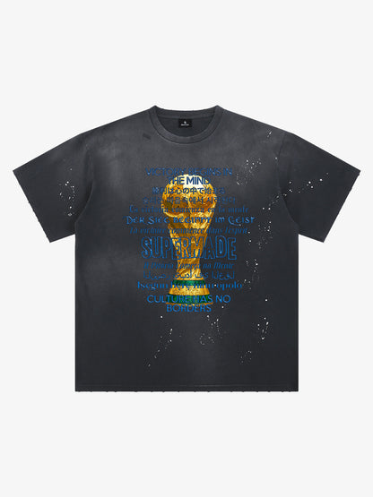 Heavy Wash Splash Ink Loose Edition Short Sleeve T-Shirt with "FIFA" World Cup Motif printed with the "FIFA" motto and multilingual design motif 