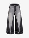 Contrast Raw Edge Curved Panelled Baggy Jeans