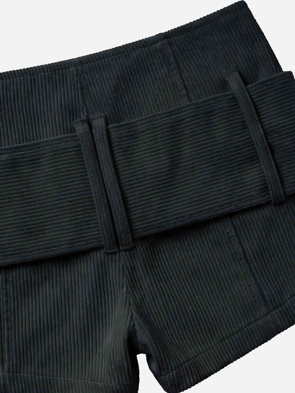 Studded Corduroy Double-Breasted Shorts
