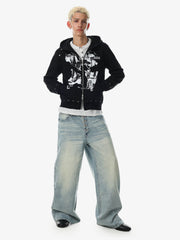 Studded Zip-Up Hooded Sweatshirt Jacket