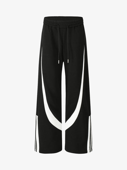 Retro Motorcycle Colorblock Structure Drape Pants 