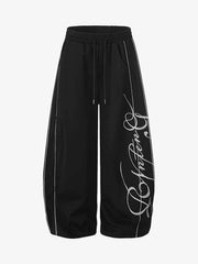 Script Embroidered Piped Wide-Leg Sweatpants