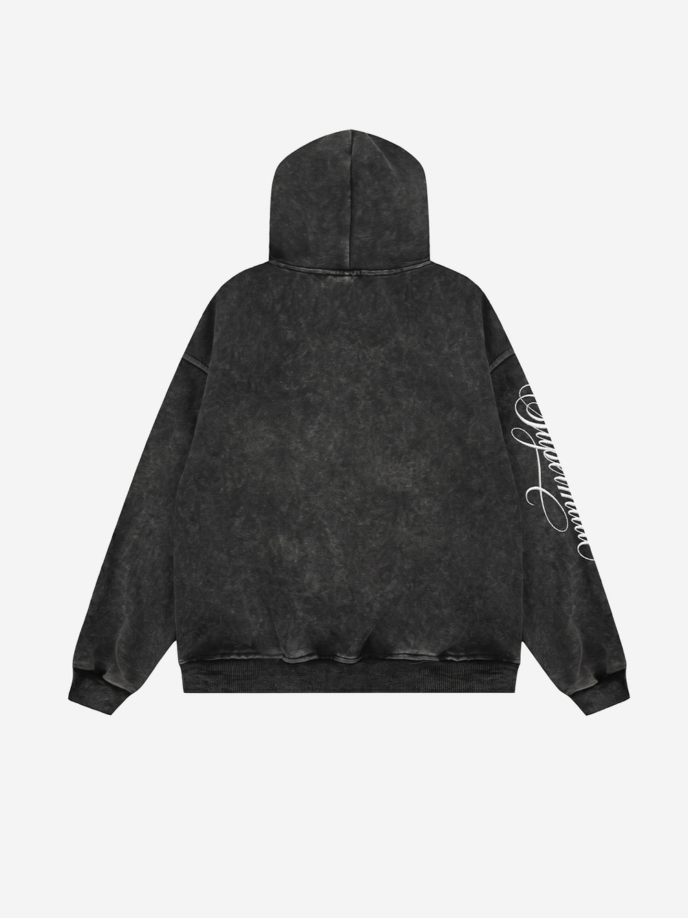 Washed Graphic Faux-Fur Trim Zip Hoodie