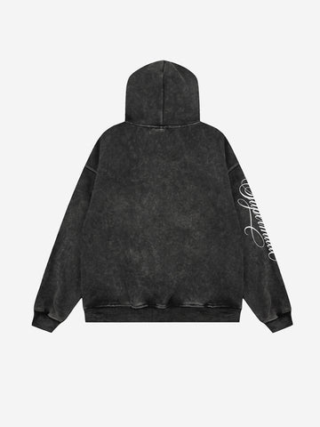 Kapuzenjacke mit verwaschenem Grafikprint und Kunstpelzbesatz sowie Reißverschluss
