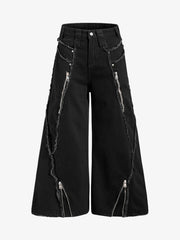 Deconstructed Zipper-Spliced Whiskered Raw-Hem Jeans