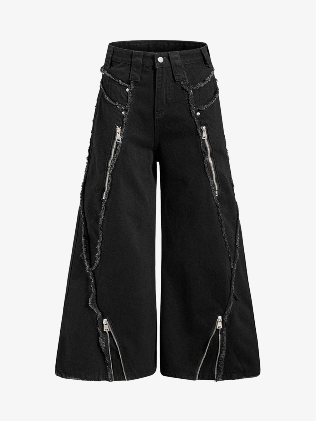 Deconstructed Zipper-Spliced Whiskered Raw-Hem Jeans