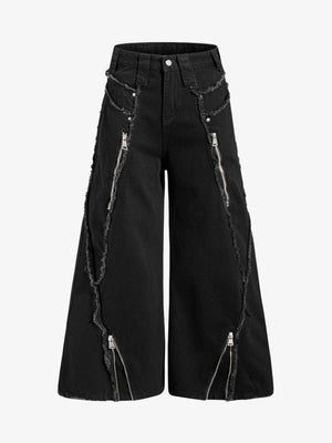 Deconstructed Zipper-Spliced Whiskered Raw-Hem Jeans
