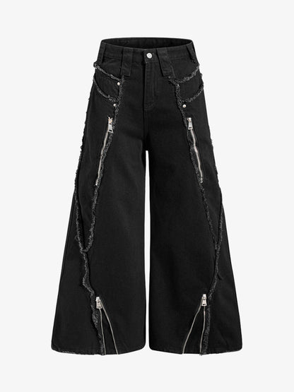 Deconstructed Zipper-Spliced Whiskered Raw-Hem Jeans