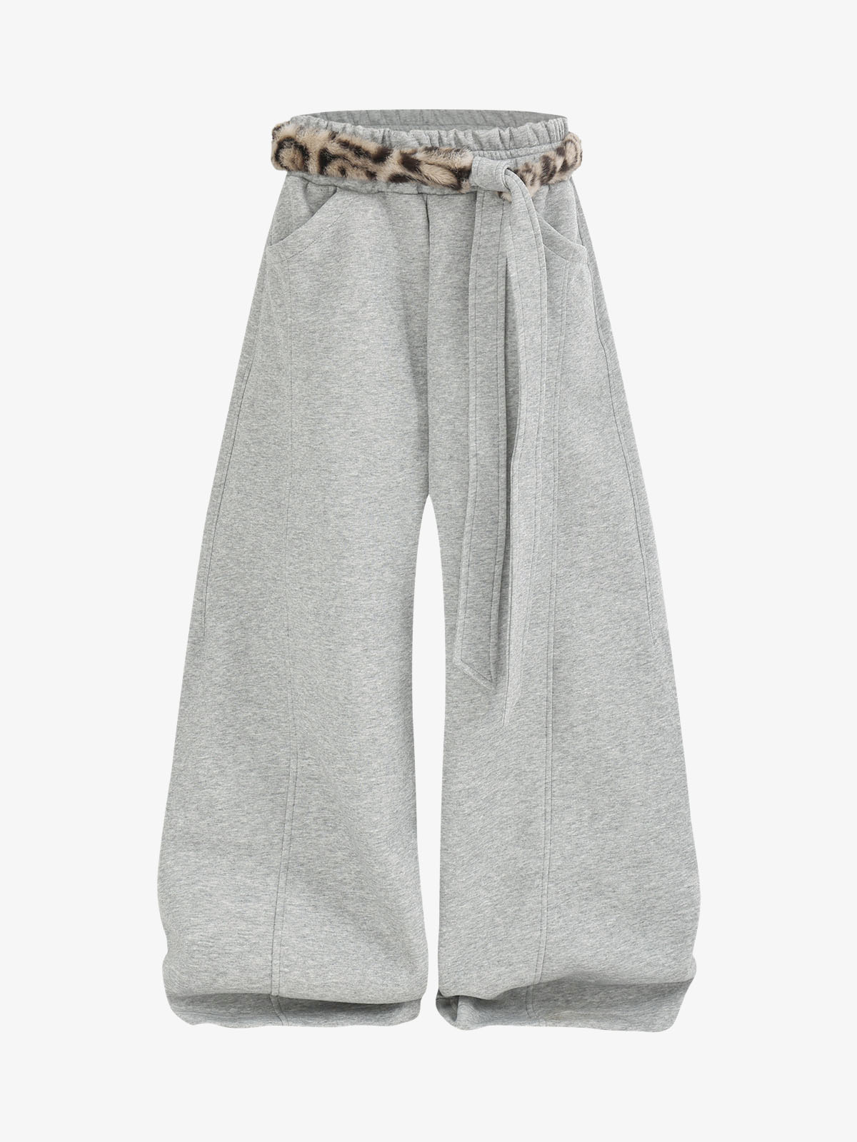 Leopard Plush Patchwork Hoodie & Wide-Leg Sweatpants Set