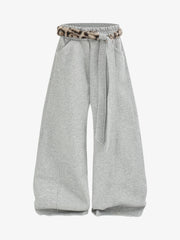Leopard Plush Patchwork Hoodie & Wide-Leg Sweatpants Set
