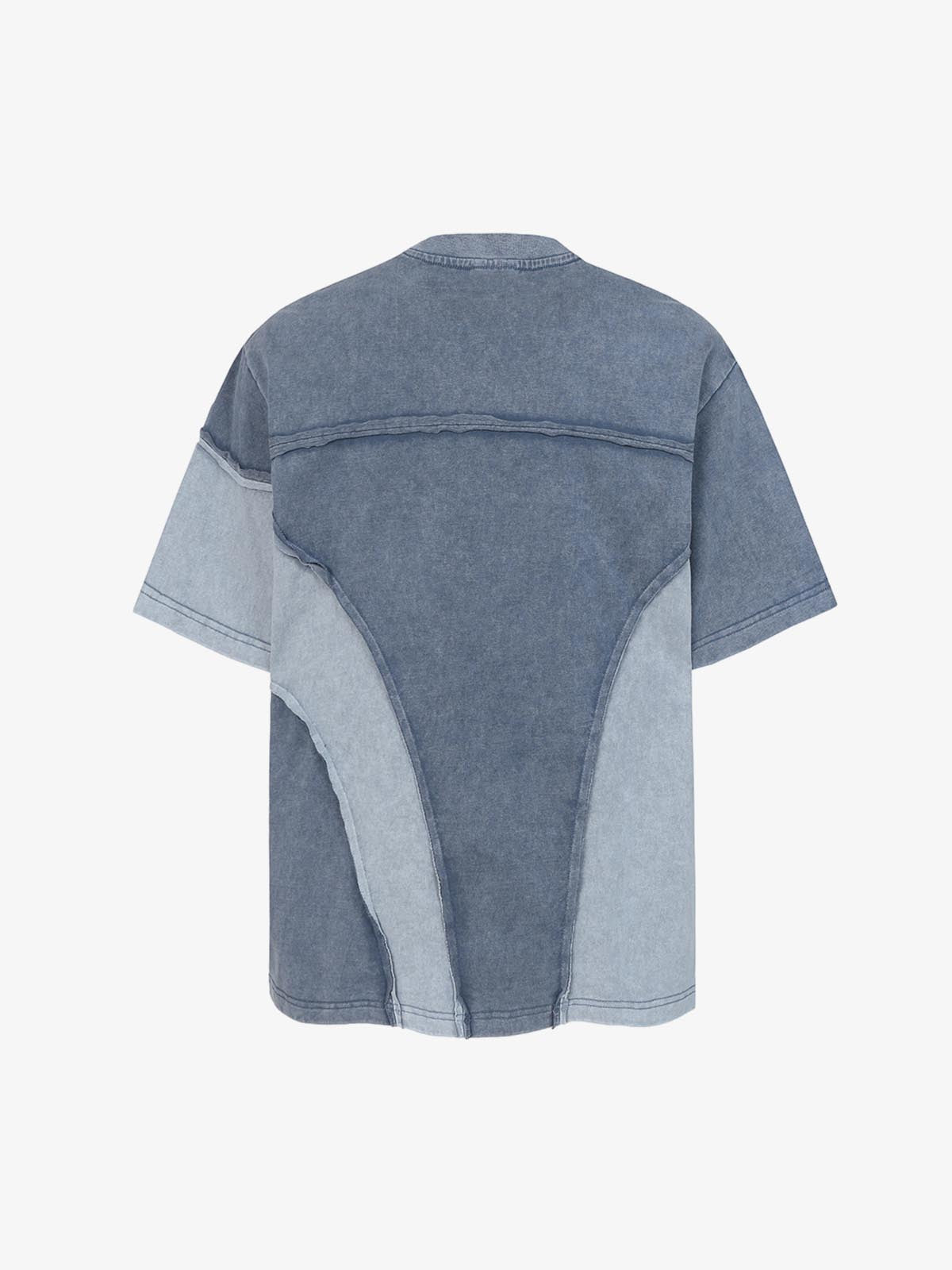 Cotton Blend Oversized Panel T-Shirt with Asymmetric Design and Contrast Stitching 