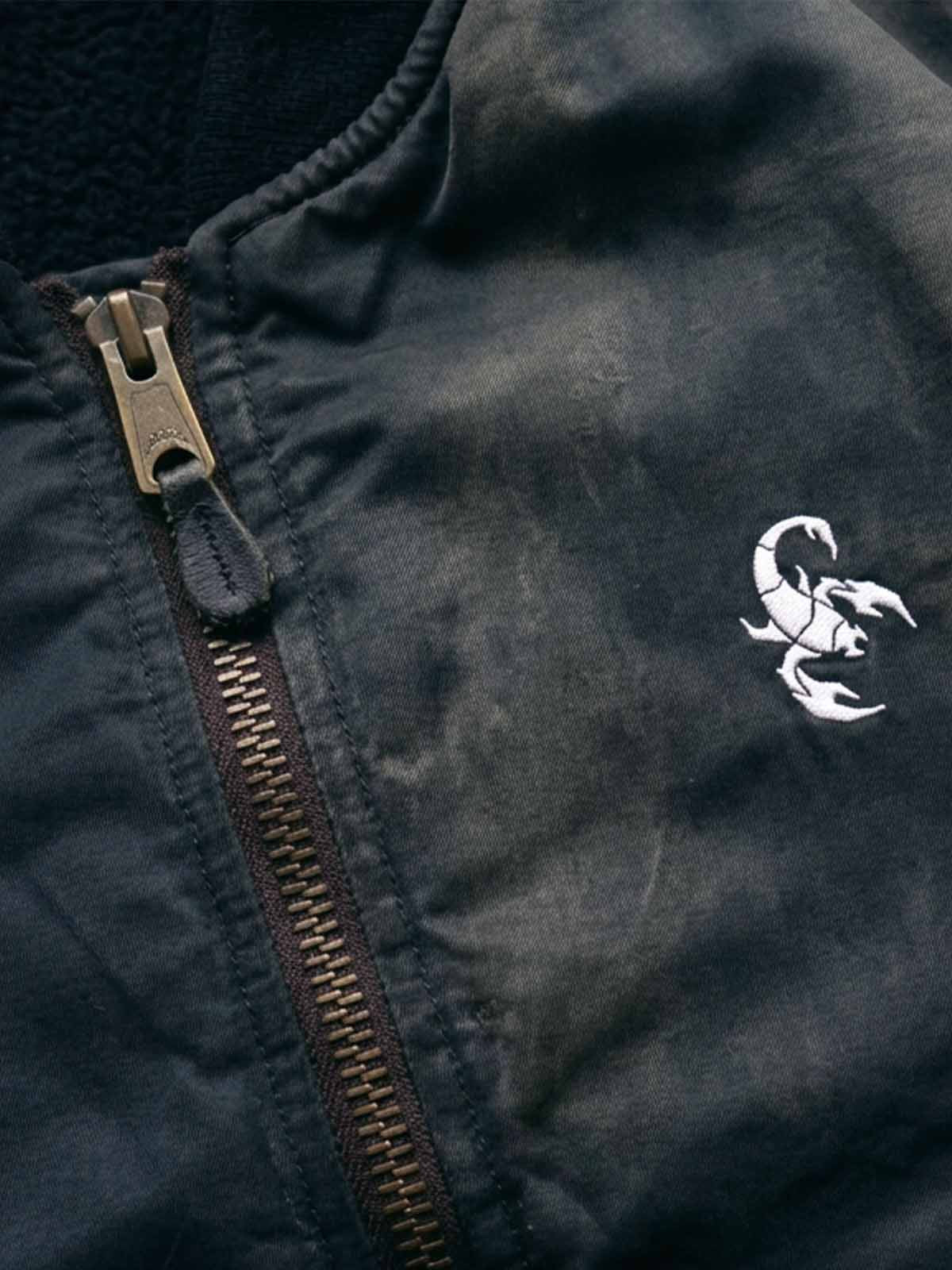 Scorpion Embroidered Washed Distressed Pilot Jacket