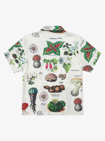 Vintage Succulent Botanical Print Camp Collar Boxy Shirt 
