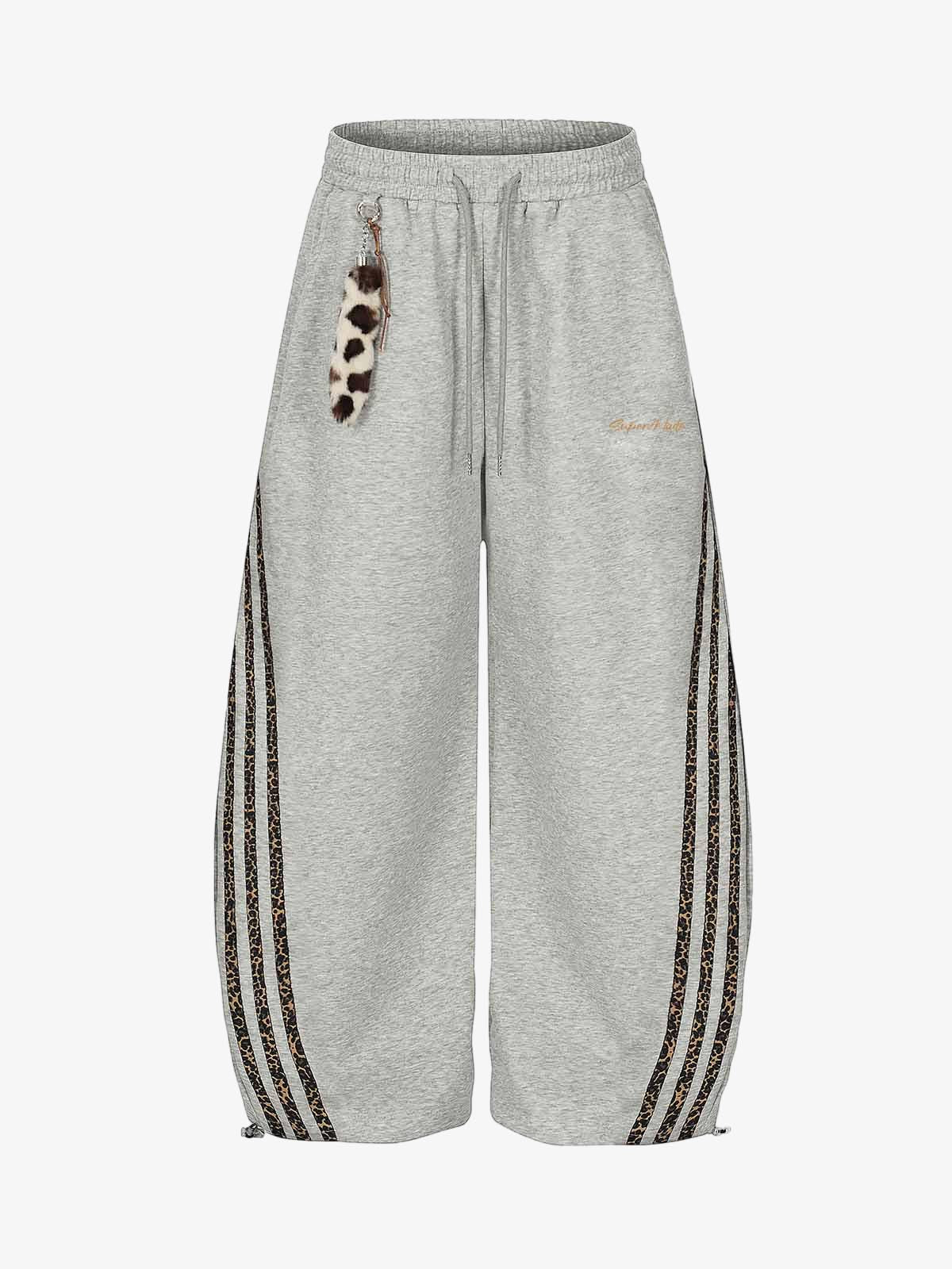 Leopard Stripe Charm Wide Leg Drawstring Sweatpants