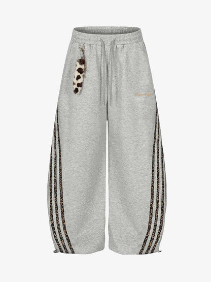 Leopard Stripe Charm Wide Leg Drawstring Sweatpants