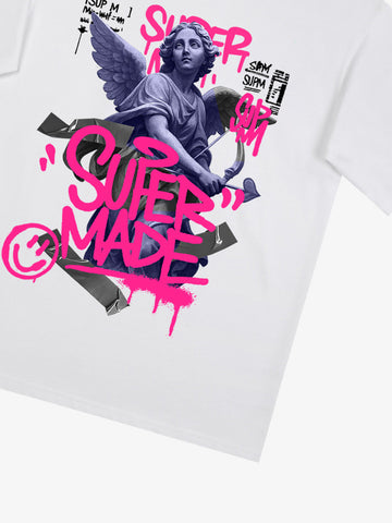 Street Pink Lucky Angel Graphic Design T-Shirt 