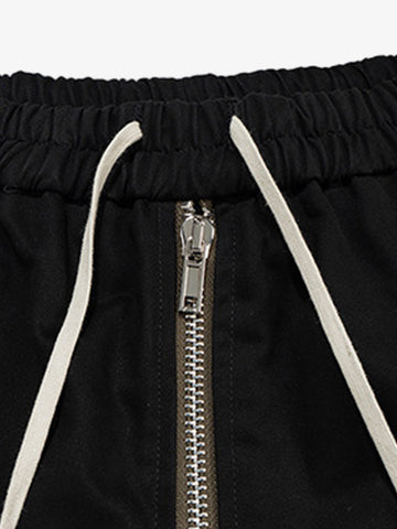 Black Nylon Cargo Pants – Wide-Leg Relaxed Fit with Zippered Pockets