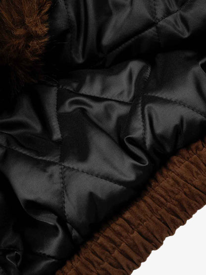 Retro Fur Collar Suede Toggle Closure Padded Bomber Jacket 