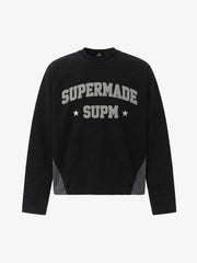 Letter Embroidered Faux Suede Long Sleeve Top