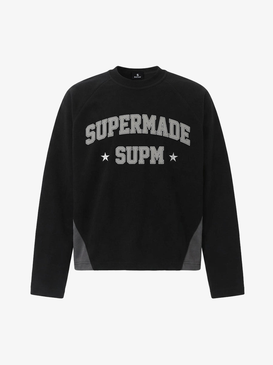 Letter Embroidered Faux Suede Long Sleeve Top