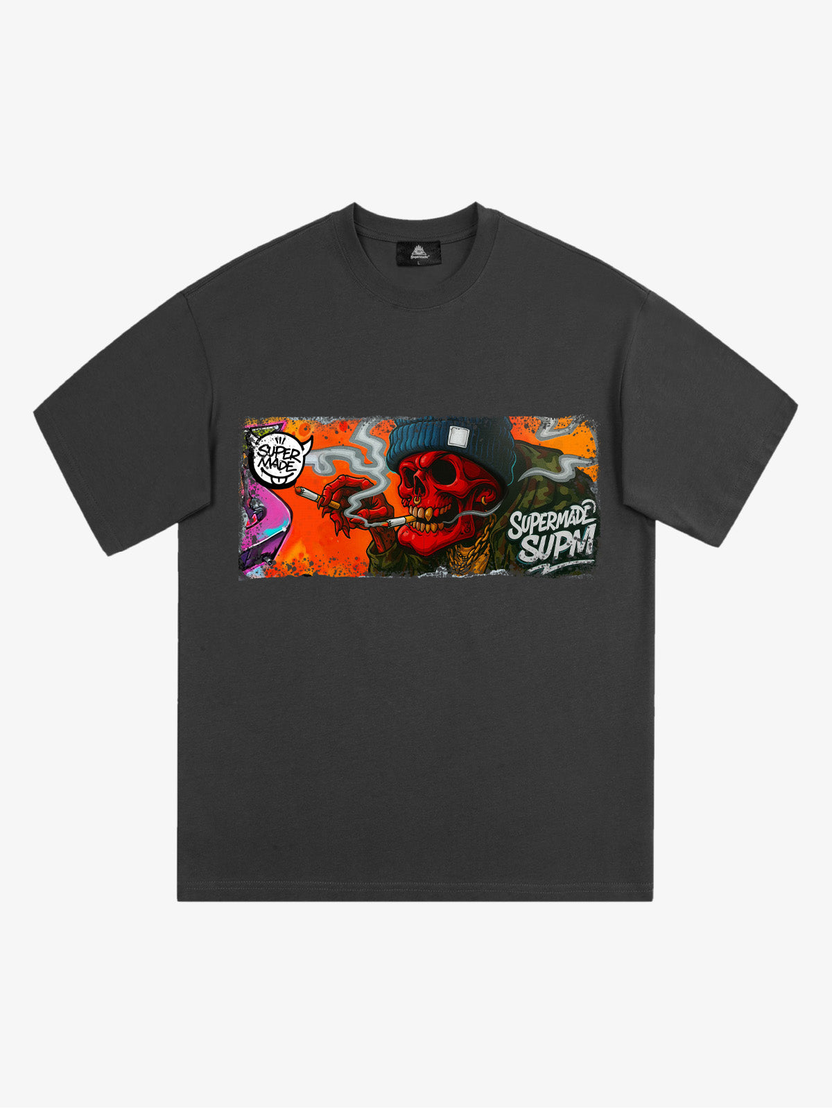 Thesupermade Distressed Blood Red Skull Graffiti T-shirt 