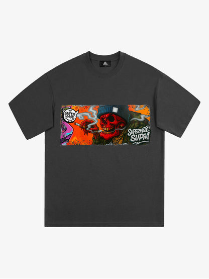 Thesupermade Distressed Blood Red Skull Graffiti T-shirt 