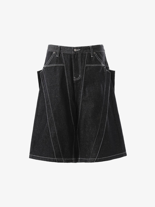 Contrast Stitching Deconstructed Denim Jorts 