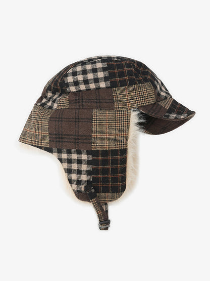 Winter Plaid Earflap Hat with Faux Fur Trim - Perfect for Cold Weather Protection 