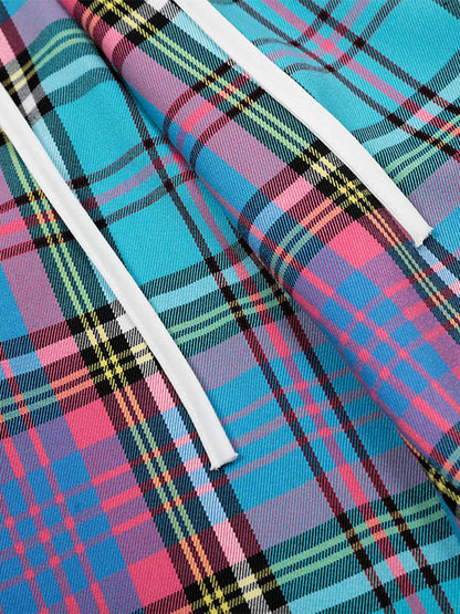 Draw String Contrast Plaid Pants 