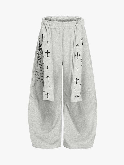 Cross-Printed Wide-Leg Culottes with Elastic Waistband 