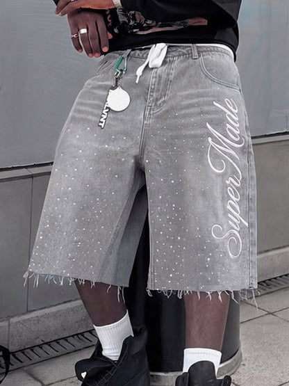 Embroidered Washed Denim Shorts