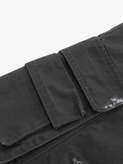 Vintage Distressed Multi Pocket Wide Leg Cargo Shorts 