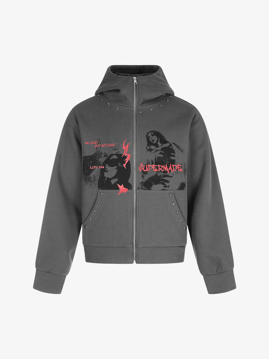 Rivet Character Graphic Zip Hoodie