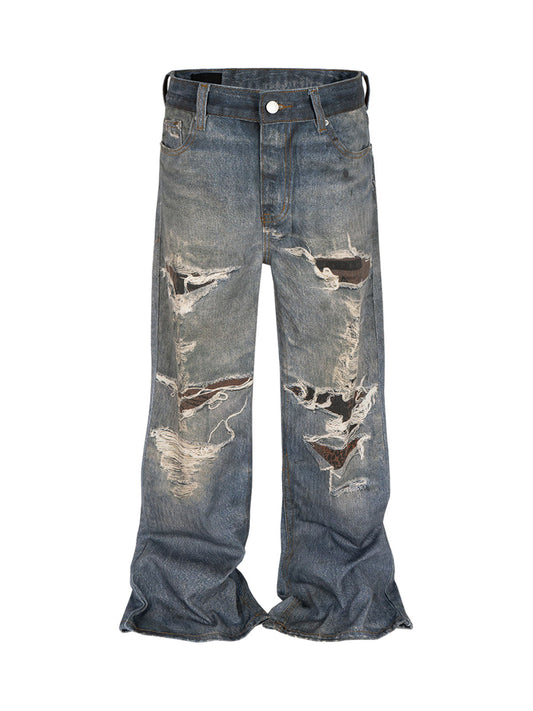 Retro Washed Ripped Flare Jeans 