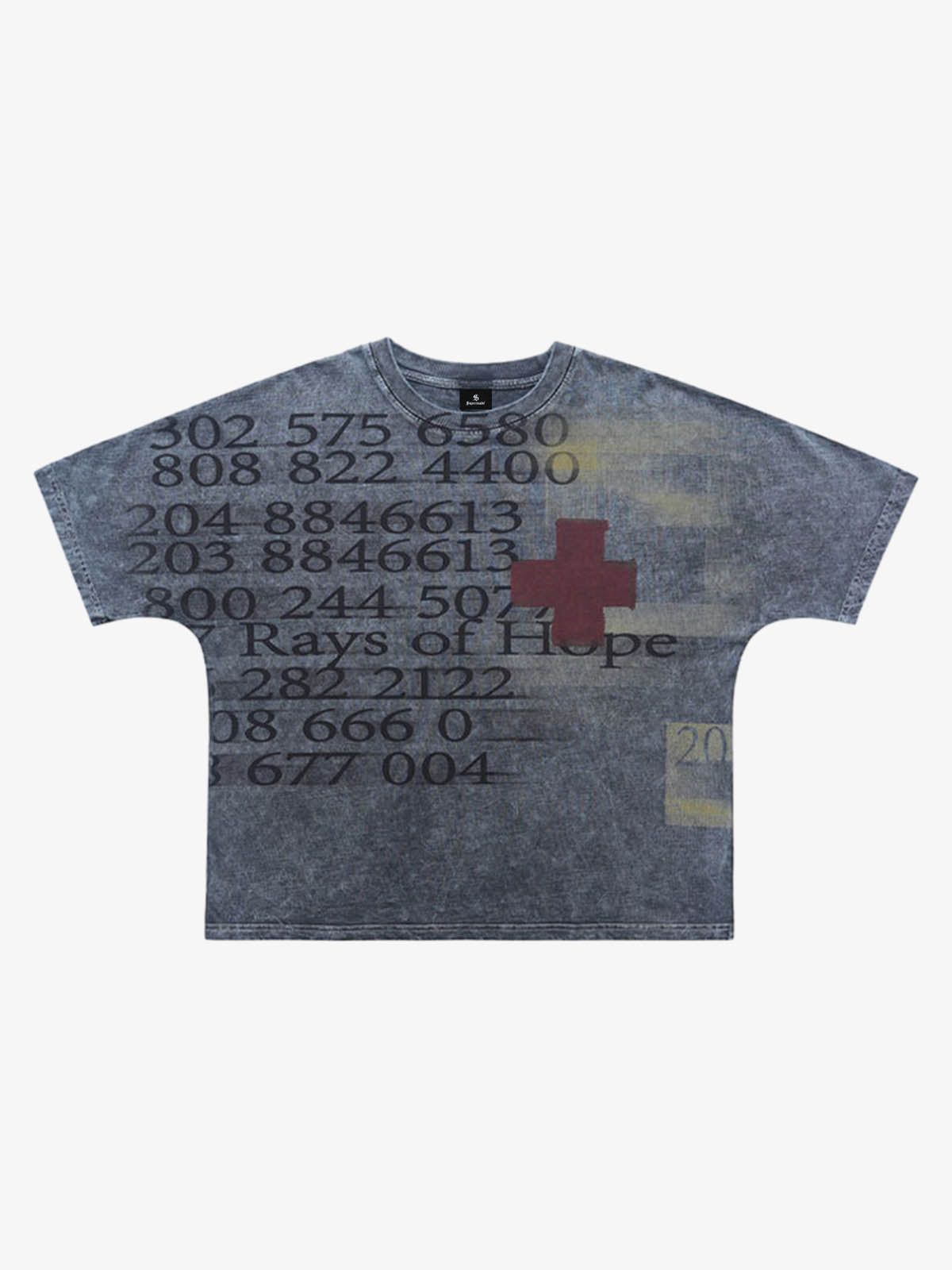 300G Jade Pattern Dyeing Cotton T-Shirt Oversized Streetwear Graphic Tee with Number Print and Red Cross Design 