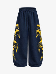 Waffle-Knit Camo Appliqué Embroidered Hoodie & Wide-Leg Sweatpants Set