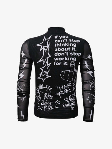 Punk Graphic Mesh Long Sleeve Top 