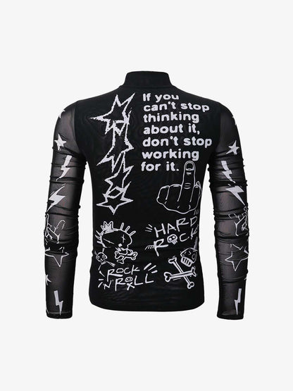Punk Graphic Mesh Long Sleeve Top 