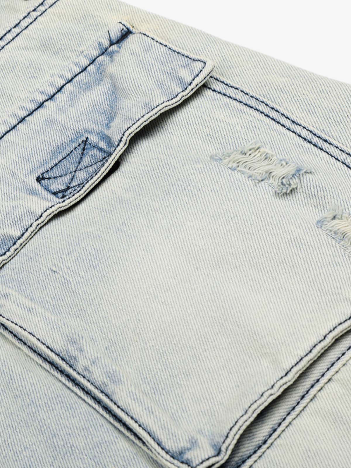 Distressed Denim Cargo Shorts