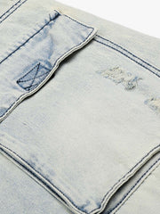 Distressed Denim Cargo Shorts