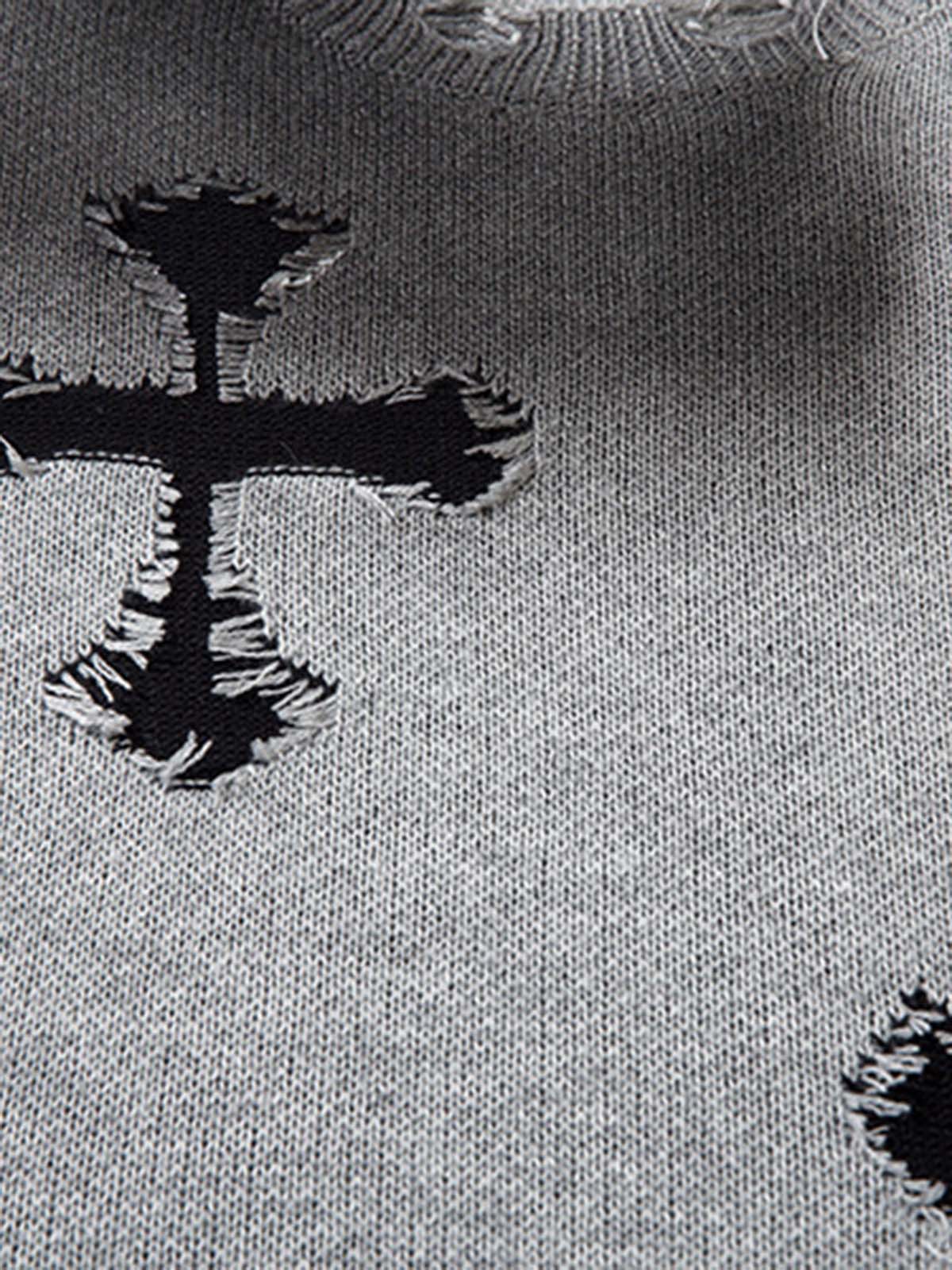 Vintage Spray-Painted Cross Hole Knit Sweater 