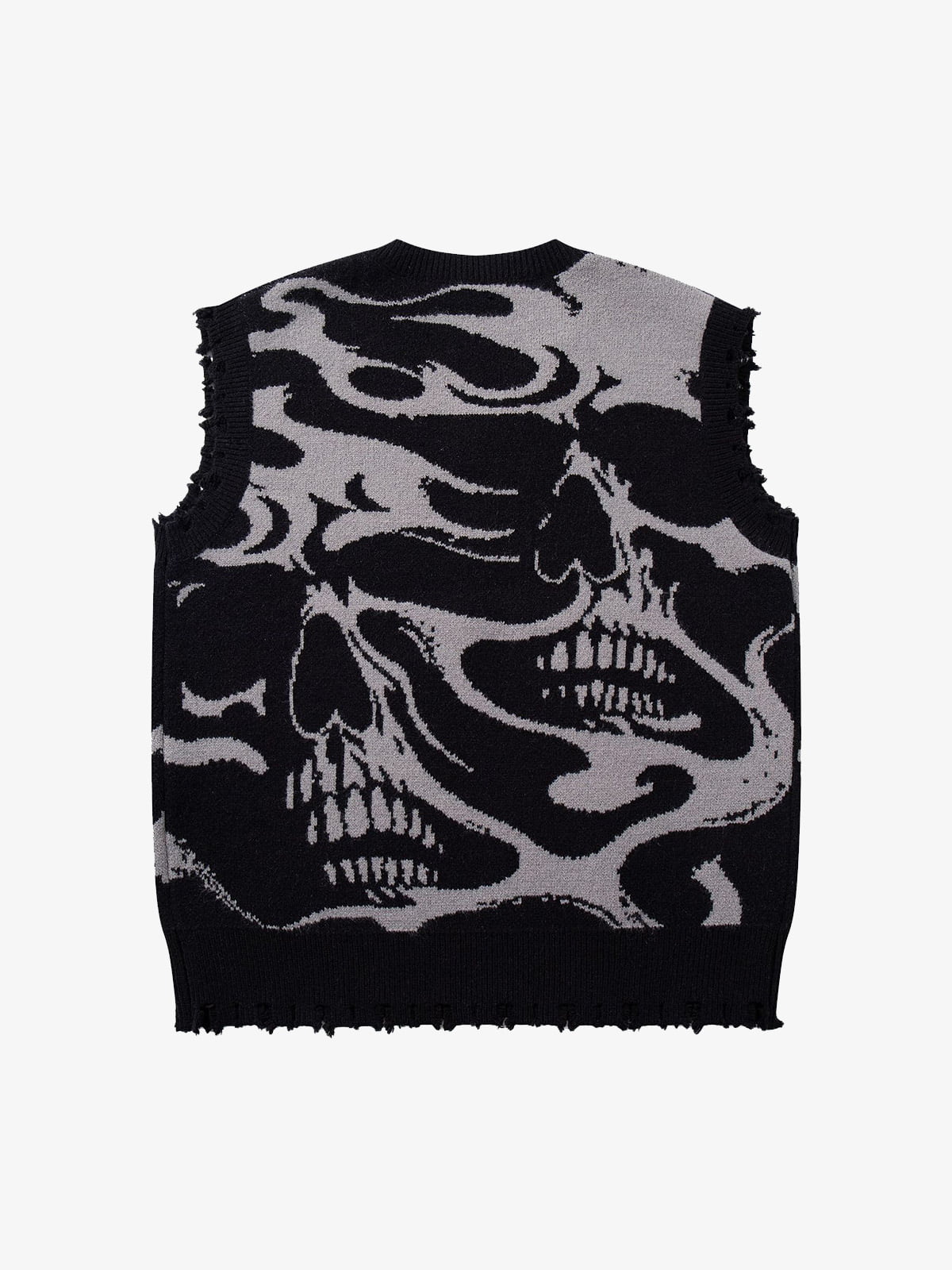 High Street Dark Skull Frayed-edge V-neck Sweater Vest 