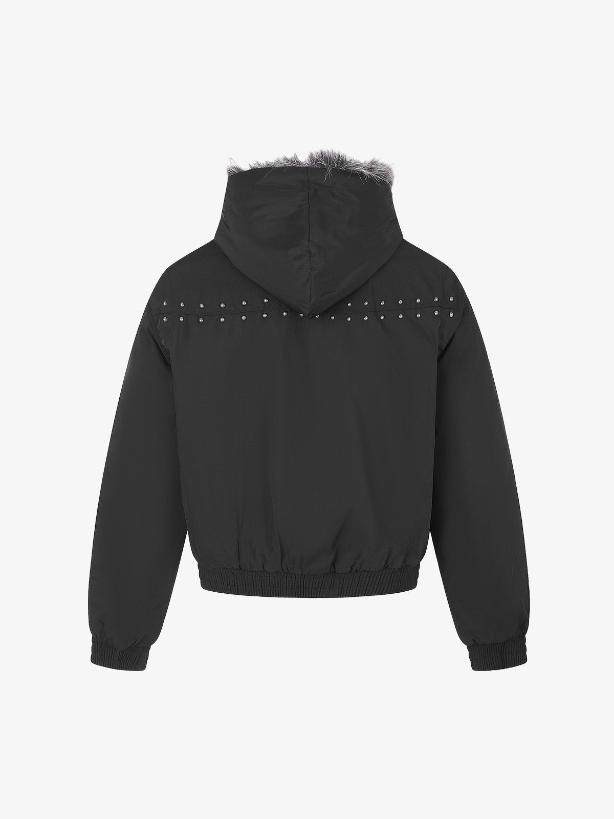 Studded Hooded Faux-Fur Collar Padded Coat