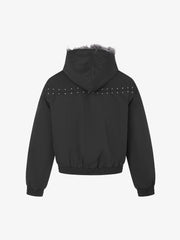Studded Hooded Faux-Fur Collar Padded Coat