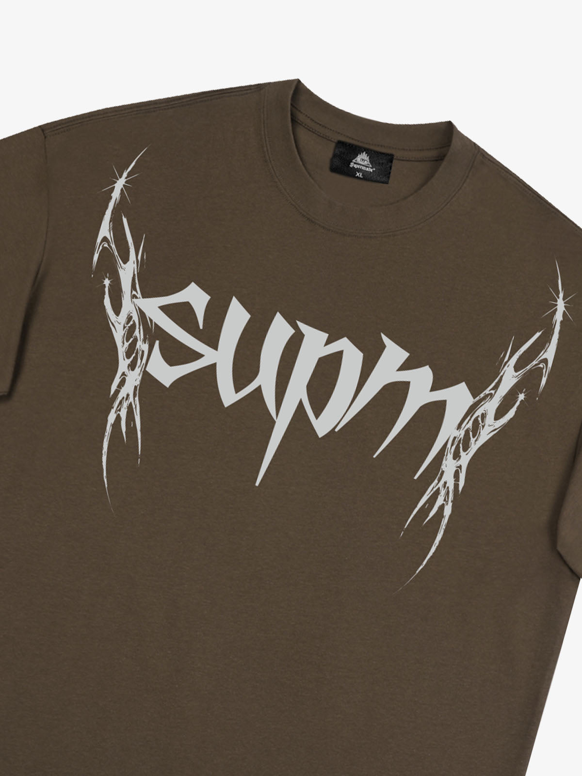 THE SUPERMADE Futuristic spiked pattern gothic style logo font design T-shirts 