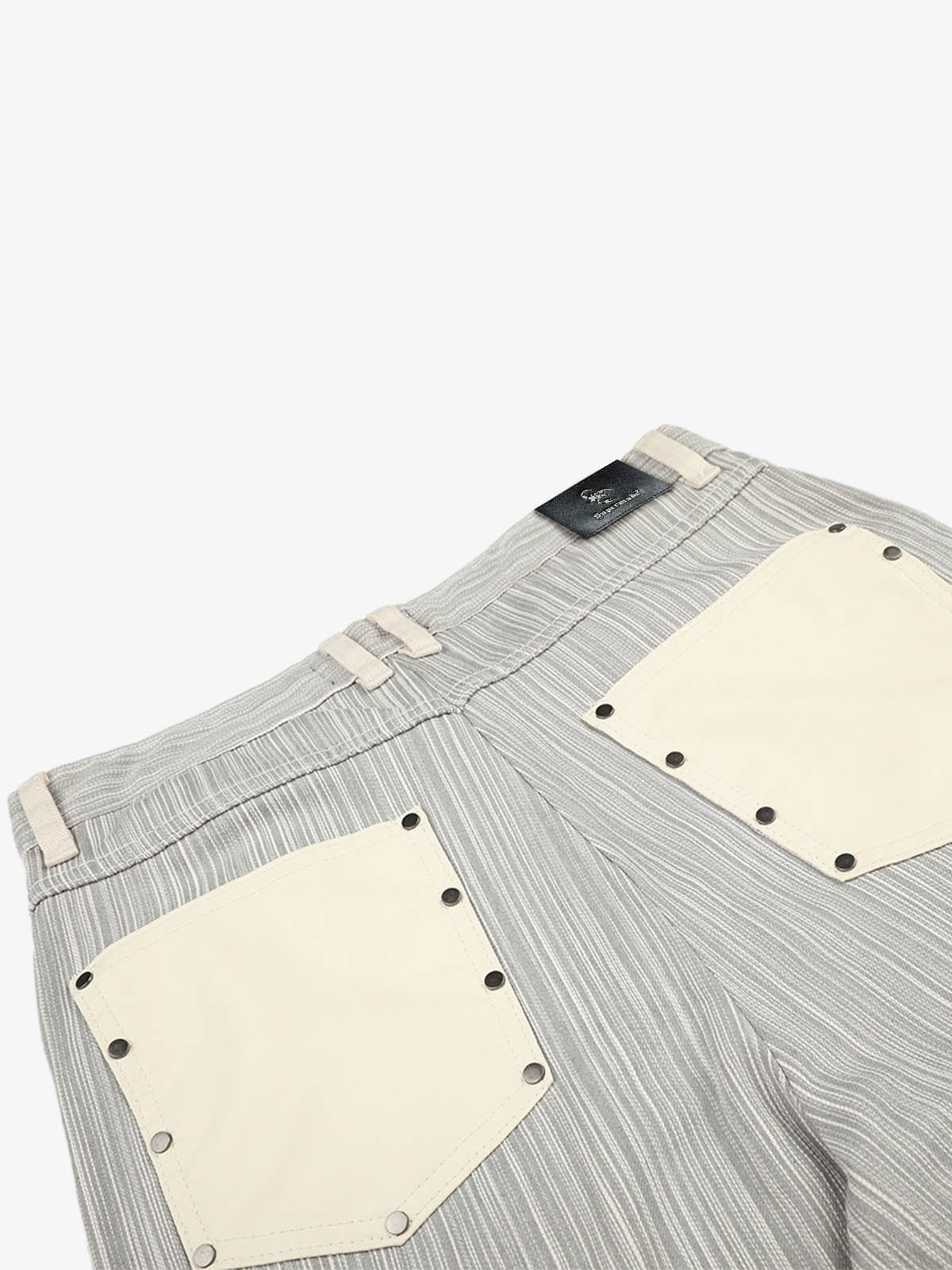 Striped Color Block Pocket Jeans; Gray / S, Gray / M, Gray / L, Gray / XL, Gray / 2XL