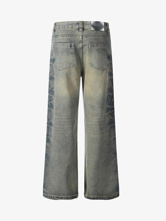 Washed Floral Graphic Flared Jeans
