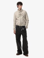 Metal Buckle Stand-Collar Cropped Utility Jacket