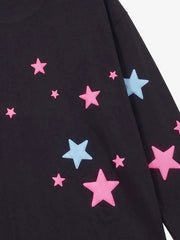 Star Foam Graphic Ripped Color Block Long Sleeve Tee